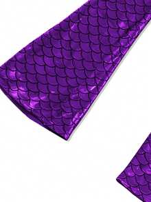 Girls' Halloween Fish Scale Flare Pants, High Waist Wide Leg Trousers For Toddlers And Young Children, Scale Print Long Pants For Party, Holiday Gift, Fashionable And Comfortable - Purple - View 7
