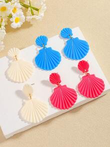 White Exaggerated Shell Design Pendant Earrings, Elegant Ocean Style Resin Jewelry, Fashion Festival Earrings