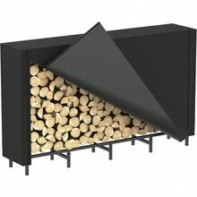 CADUKE Firewood Log Rack With Cover 5.3ft Outdoor Waterproof Storage Fireplace Holder For Fire Wood Indoors Adjustable Heavy Duty Rack Black 500D Oxford Fabric PVC Backing LTK170