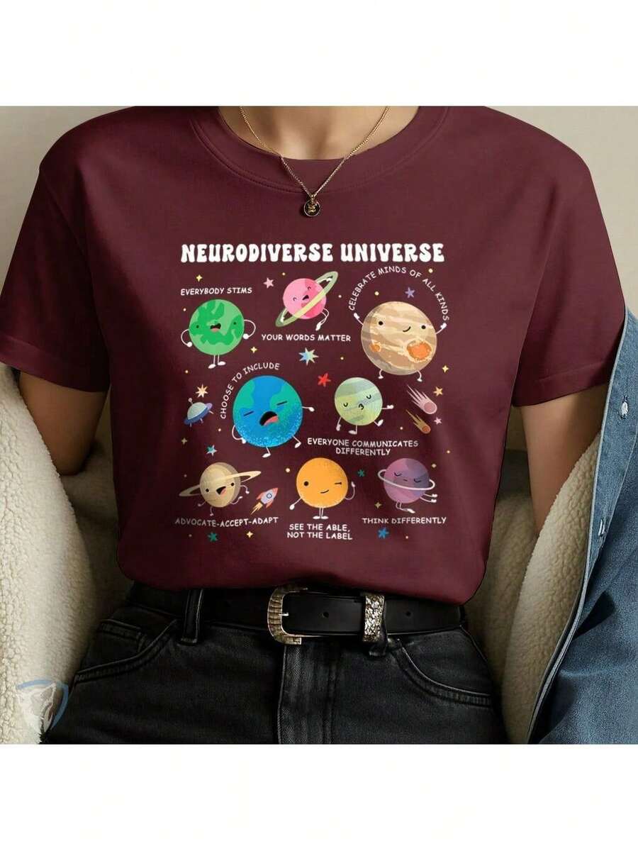 Inspirational T-Shirt | Positive Art About Inclusion And Awareness - Maroon - View 1