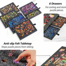 Tablero Portátil de Rompecabezas 6 en 1 con 6 Cajones y Soporte - Organizador de Puzzles de Tela Gris Claro para Jóvenes, Capacidad para Hasta 1500 Piezas, Solución Compacta de Almacenamiento para Hogar o Viaje | Diseño Compacto | Tablero de Tela para Halloween y Navidad - Gris Oscuro - Ver 7