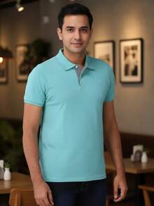 Ogochi Men's Basic Plain Polo Shirt With Logo, No Pocket, Original - Blue Meadow - View 10