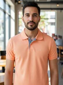Ogochi Men's Basic Plain Polo Shirt With Logo, No Pocket, Original - Orange - View 4