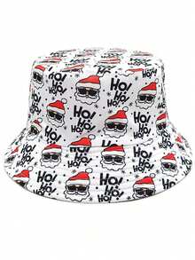 1pc Women's Cute Cartoon Christmas Themed Bucket Hat, Versatile Unisex Bucket Hat For Outdoor Casual, Suitable For Christmas