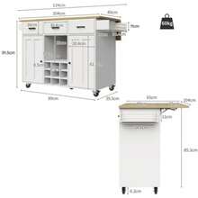 Dining Cart, Kitchen Cart, Removable Dining Cart With Counter, Napkin Holder And Spice Rack, Adjustable Dividers, Buffet Cabinet, Kitchen Cabinet, Wooden Tabletop - White - View 8