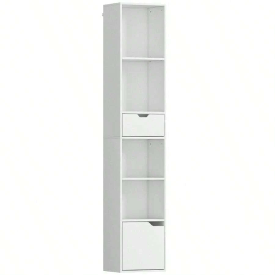 Homcom 6-Tier Bookcase, 3 Adjustable Tiers, With Drawers, Cabinet Door, Customizable Shelf, Display Stand