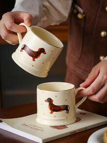 1pc Cute Dog Ceramic Coffee Mug, Minimalist Animal Pattern Ceramic Cup, Breakfast Cup, Juice Cup, Milk Cup, Water Cup, Afternoon Tea Cup, Gift Mug