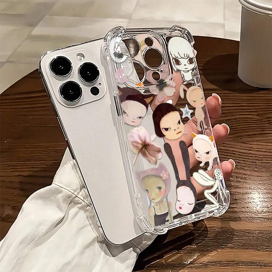Funda para teléfono con diseño floral y personajes caprichosos. Compatible con teléfonos , 17, 16 Pro Max, 15 Pro Max, 13 y 12. Fabricada en TPU, ofrece protección contra golpes y caídas. Un regalo perfecto para familiares y amigos, para las fiestas de otoño o Halloween. - transparente - Ver 1