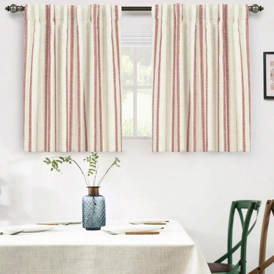 DriftAway - Cortinas opacas de mezcla de lino para recámara, doble capa a rayas, con aislamiento térmico, bolsillo para barra trasera, tratamiento de pestañas para sala de estar, 2 paneles de 52 x 36 - 1 - Ver 1