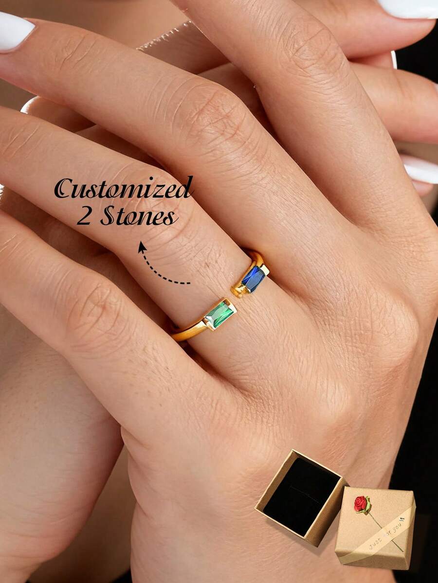 1PC Personalized Minimalist Custom Birthstone Ring, Party Jewelry, Ladies' High-End Jewelry, Mother's Day Gift, Men's And Women's Family Gift, Used For Wedding Anniversary Jewelry, Valentine's Day Gift, Mother's Day Gift - Gold - View 1
