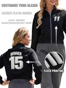 Custom Women's Short Jacket ,Fall Clothes For Women,Winter Clothes For Women,Halloween Clothes Women,Flocked Print, Half-Zip Stand Collar. Casual Black Outerwear,Perfect For Going Out, Shopping, Holidays, Parties, Gatherings Or Travel.Running Wear