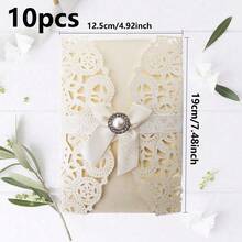 1/5/10pcs Exquisite Glitter Pink Invitation Letter, High-End Hollow Bow Invitation Letter, Gold-Plated Personalized Glitter Pink Greeting Card, Suitable For Wedding Anniversaries, Bridal Showers, Engagement Parties, And Anniversary Dinner Invitations. - Multicolor - View 8