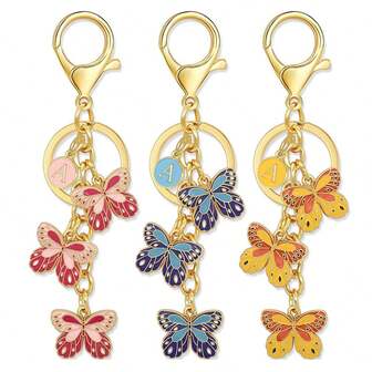 1pc Double-Sided A Letter Butterfly Keychain Zinc Alloy Keyring Pendant Charm For Women Handbag Accessories