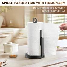 Theaoo Heavy-Duty Stainless Steel Paper Towel Holder With Tension Arm – Easy One-Handed Tear, Modern Standing Countertop Dispenser For Kitchen, Holds All Paper Towel Rolls - Gold - View 7