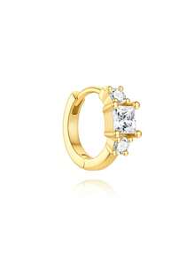 1pc 925 Sterling Silver Classic Asymmetric Octagonal Star Cubic Zirconia Earrings, Suitable For Women's Daily, Party, Engagement And Other Occasions - Gold - View 18