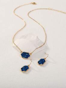 3pcs/Set Women Rhombus Necklace And Earrings Set, Suitable For Daily Wear - Yellow Gold - View 5