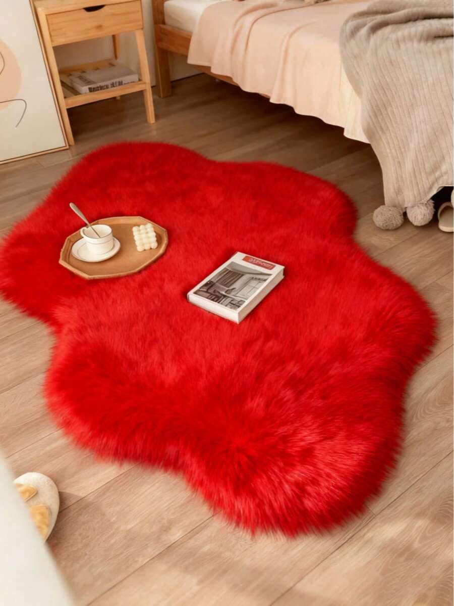 1 pieza Alfombra roja esponjosa y suave, cómoda para dormitorio, sala de estar, estudio, oficina, entrada, se puede usar como alfombra de piso para crear un ambiente acogedor en el dormitorio. Esta alfombra mullida es lavable, antideslizante y apta para uso en interiores durante todo el año. - Rojo - Ver 1
