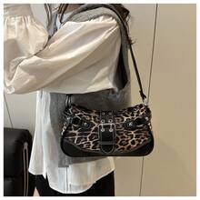 Minimalist Chic Leopard Print Shoulder Bag For Women, Vintage Y2K Crescent Underarm Bag, Stylish Small Designer Handbag - 黑色 - 查看 4