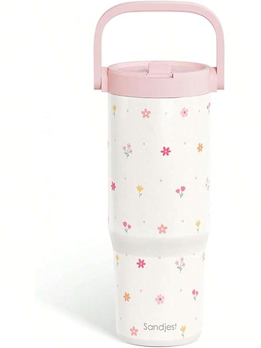 Pink Bow Stainless Steel Straw Lid Tumbler 30oz With Carry Handle For Women Girls, Insulated Travel Coffee Cup, Gift For Sports Outdoor Workout Christmas Birthday - 花的 - 查看 1