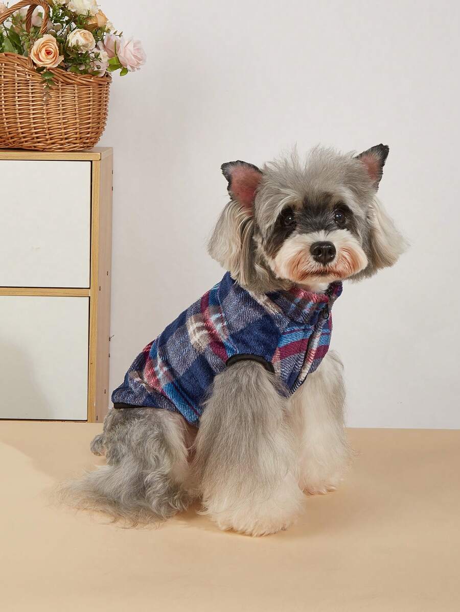 1pc Cute Plaid Pattern Cat & Dog Vest, Warm Fleece Pet Clothes For Autumn/Winter - Multicolor - View 1