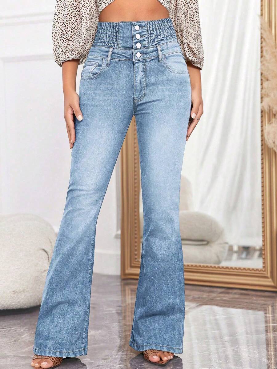 Jeans a zampa di elefante aderenti e slim fit monopetto da donna