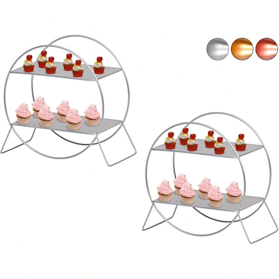 2 Bandeja Dourada 2 Andar 30cm Roda Gigante Kit De Festa Decoração