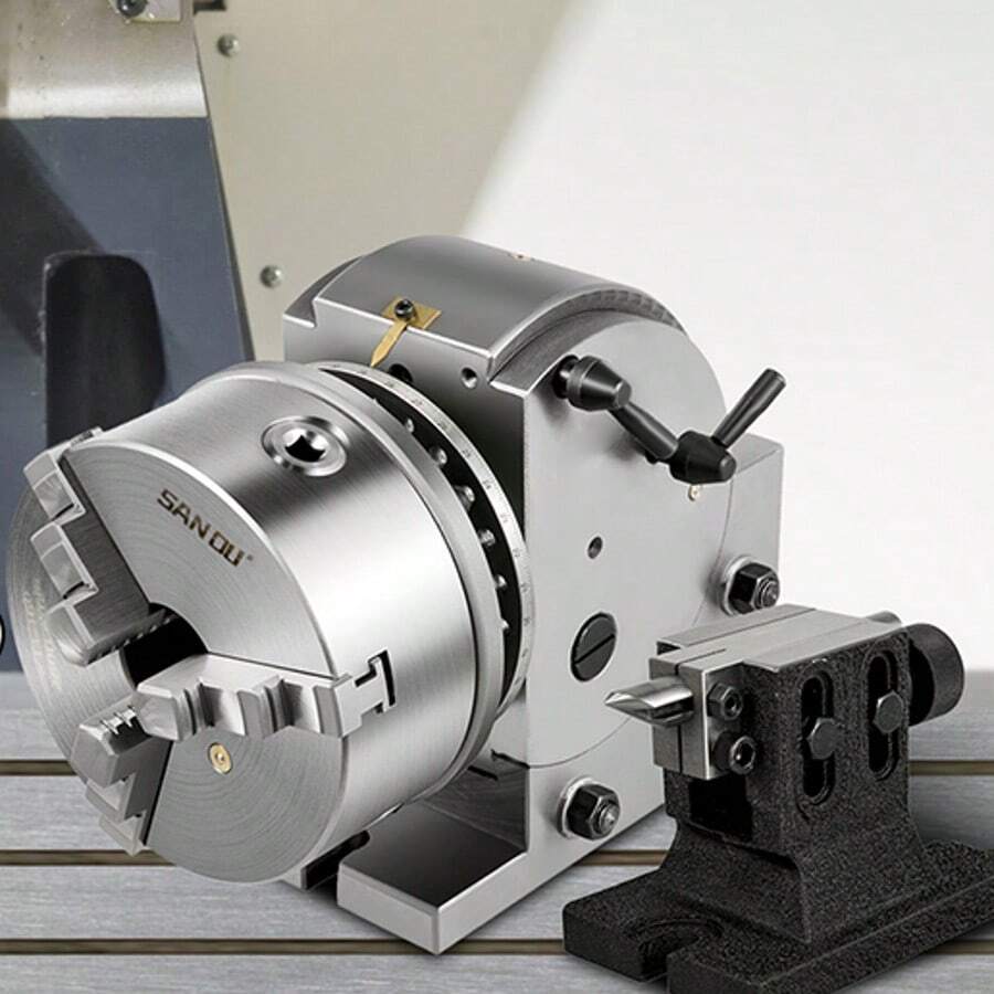 Juego de cabezal divisorio BS-1 Juego de fresado semiuniversal con mandril de 3 mordazas de 6" con mandril de 6" + contrapunto + placas divisorias para fresadora y perforadora - Plateado - Ver 1