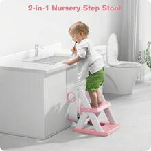 2 In 1 Potty Training Toilet, Splash Guard Anti-Slip Pad Step Stool - 粉色 - 查看 5