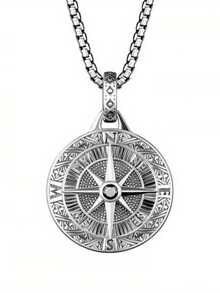 1件新款复古时尚雕刻指南针吊坠男士项链街头时尚朋克派对饰品 - 時尚 - 查看 5