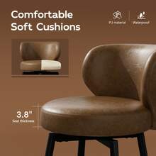 Set Of 4 Swivel Bar Stools, 26 Inch PU Leather Counter Height Bar Chairs With Back, Sturdy Metal Legs, Footrest, Modern Upholstered Bar Stools For Kitchen Island, Dining Room & Home Bar, Brown - 棕色 - 查看 3