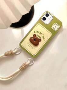 1 Ốp lưng điện thoại hình gấu 3D dễ thương có dây đeo, tương thích với iPhone 17 Pro Max, 16 Plus, 15, 14, 13, 12, 11 Pro - màu xanh lá - Xem 5