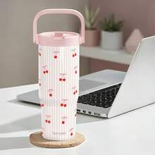 Pink Bow Stainless Steel Straw Lid Tumbler 30oz With Carry Handle For Women Girls, Insulated Travel Coffee Cup, Gift For Sports Outdoor Workout Christmas Birthday - 櫻桃1號 - 查看 7