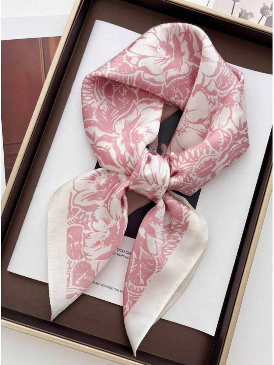 1 Piece Handkerchief Style Plain Scarf Women's Colorful Graffiti Print Small Shawl Scarf Panama Scarf Headscarf Hijab Scarf 70x 70cm Square Headband, Suitable For Daily And Casual Vacation, Holiday Gift - 粉紅色2# - 查看 1