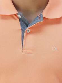 Ogochi Men's Basic Plain Polo Shirt With Logo, No Pocket, Original - Orange - View 6