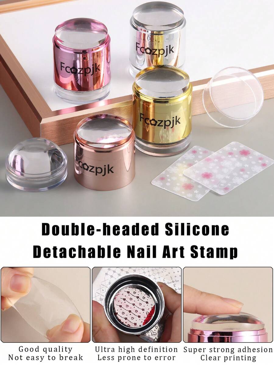 Bộ 2 con dấu silicon làm móng tay kiểu Pháp, đầu kép, có thể tháo rời, kèm dụng cụ cạo thạch trong suốt, keo dán siêu chắc, độ nét cực cao, đầu silicon trong suốt, có thể nhìn thấy, dụng cụ làm móng tại nhà, dụng cụ làm móng tại tiệm - Nhiều màu - Xem 1