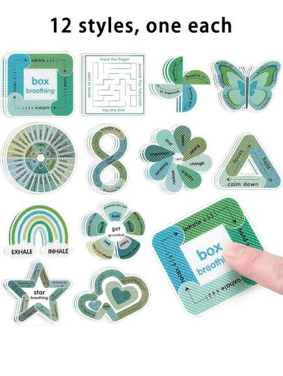 12pcs Sensory Stress Relief Stickers, Textured Touch, Help Relieve Anxiety And Restlessness For Teenagers And Office Workers, Suitable For Emotion Calming, Breathing Meditation, ADHD, Also Can Be Used To Decorate Office Desks, Great Gift For Family And Colleagues