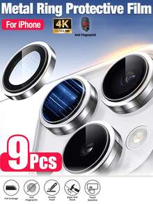Yezodawee Bộ 9 miếng dán bảo vệ ống kính camera tương thích với iPhone 17 Pro Max, 17 Pro, 17 Air, 17, 16 Pro Max - Màng bảo vệ ống kính HD siêu bền, chống trầy xước, kính cường lực siêu mỏng, miếng dán bảo vệ màn hình camera bằng kính cường lực 9H và kim loại, vòng chống sốc cho ống kính - Màu bạc - 9 chiếc - Xem 9
