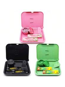 1 Set Smoking Starter Kit, Includes 4-Layer Metal Herb Grinder, Dual-Layer Rolling Tray, 110mm Rolling Papers (With Filters), Home Tools, Durable Materials, Ideal Gift For Valentine's Day, Parties, Holidays - Multicolor - View 2