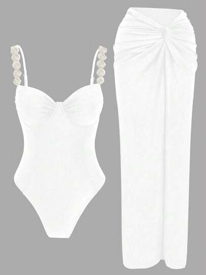 Women's Solid White Backless One-Piece Swimsuit, Elegant & Fashionable Boho Style, Perfect For Spring To Summer, Spring Outfits, Valentine's Day, Ramadan, Carnivals, Festivals, Weddings, Gatherings, Holiday Outfits, Outdoor Activities, Summer Beach, Pool Party, Vacation, Carnival, Dating, Travel & Daily Casual Occasions