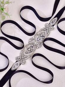 1pc Deep Blue Crystal Diamond Wedding Belt, Handmade Fashion Bridal Sash For Women, Suitable For Wedding, Prom, Pageant Valentine's Day Accessories - Diamond Wedding Belt - View 13