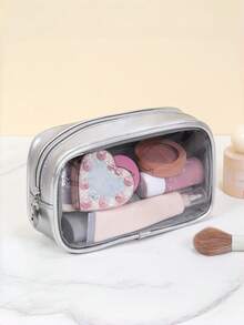 حقيبة مستحضرات تجميل جلدية شبه شفافة مخصصة - حقيبة أدوات تجميل محمولة باليد، عالية الجودة والمتانة، سعة كبيرة، تصميم بصري واضح، طباعة شعار مخصص، هدية رائعة لعشاق السفر