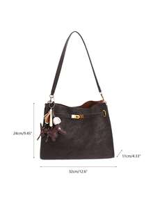 1pc Coffee-Color PU Fabric Shoulder Bag With Metal Lock Decor And Sausage Dog Charm, Magnetic Closure, Elegant Commuter Style, Suitable For Daily Commute, Business Occasions And All Seasons - Coffee - View 10