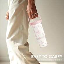 Pink Bow Stainless Steel Straw Lid Tumbler 30oz With Carry Handle For Women Girls, Insulated Travel Coffee Cup, Gift For Sports Outdoor Workout Christmas Birthday - 蝴蝶 - 查看 5
