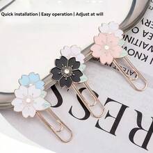 1/2/3pcs Cherry Blossom Shaped Paper Clips, Cherry Blossom Metal Bookmarks, Pink & Blue Petal Paper Clips Suitable For Books/Notebooks, Metal Petal Paper Clips - Multicolor - View 2