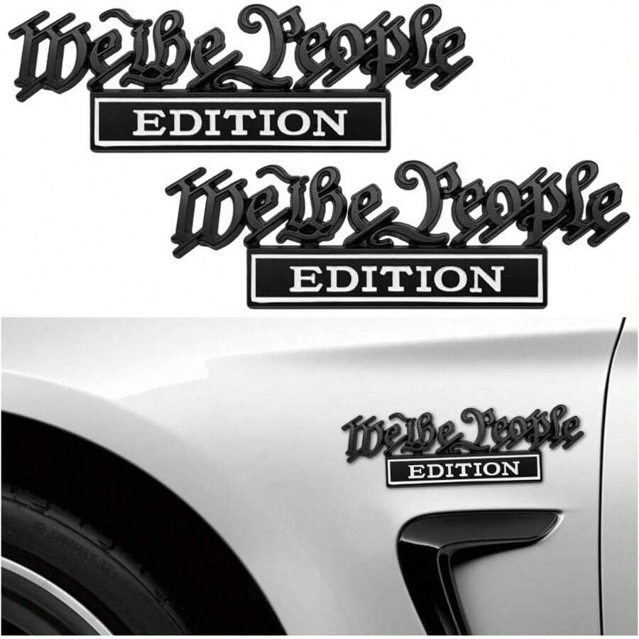 2PCS 3D Metal We People Edition Car Emblem Sticker U2013 Self - Adhesive Raised Tailgate Emblem Car Fenders Badge Decal U2013 Personalized Auto Body Embossed Decorative Decal Stickers Black/White - 黑/白 - 查看 1