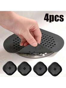 4pcs Shower Anti-Clog Drain Hair Collector, Filter, Bathtub Stopper, Household Drain Protector With Suction Cup Sink Drain Cover For Bathroom Bathtub And Kitchen