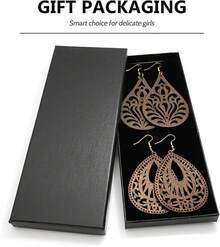 Wood Teardrop Earrings 2 Pairs Natural Wooden Dangle Earrings Gifts Women Girls - màu nâu - Xem 6