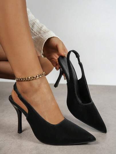 Wiosna/Lato 2025 Nowe buty na obcasie ze szpiczastym noskiem, uniwersalne sandały na cienkim obcasie w stylu francuskim z zakrytymi palcami, dojazdy do pracy i modne