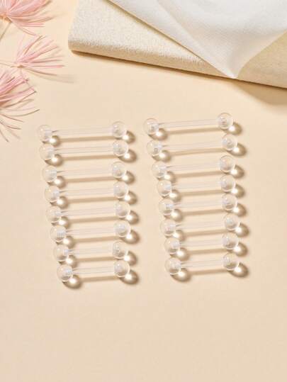 8 对/套休闲 14G 透明 Bioflex 柔性亚克力直舌环杠铃乳头环固定器穿孔 12mm 14mm 16mm 19mm，透明塑料乳头舌环工业耳环孕妇肚脐环 Bioflex 柔性亚克力直杠铃穿孔珠宝固定器适用于工作运动