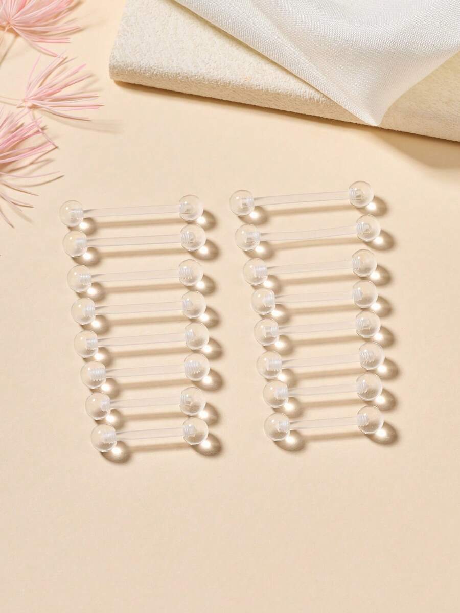 TOKRING 8 Pairs/Set Casual 14G Transparent Bioflex Flexible Acrylic Straight Bar Tongue Rings/Nipple Rings/Piercing Retainers 12mm 14mm 16mm 19mm, Transparent Plastic Tongue Rings/Industrial Earrings/Pregnancy Belly Button Rings Bioflex Flexible Acrylic Straight Bar Piercing Jewelry Retainers, Suitable For Work And Sports - Straight Tongue Ring - View 1